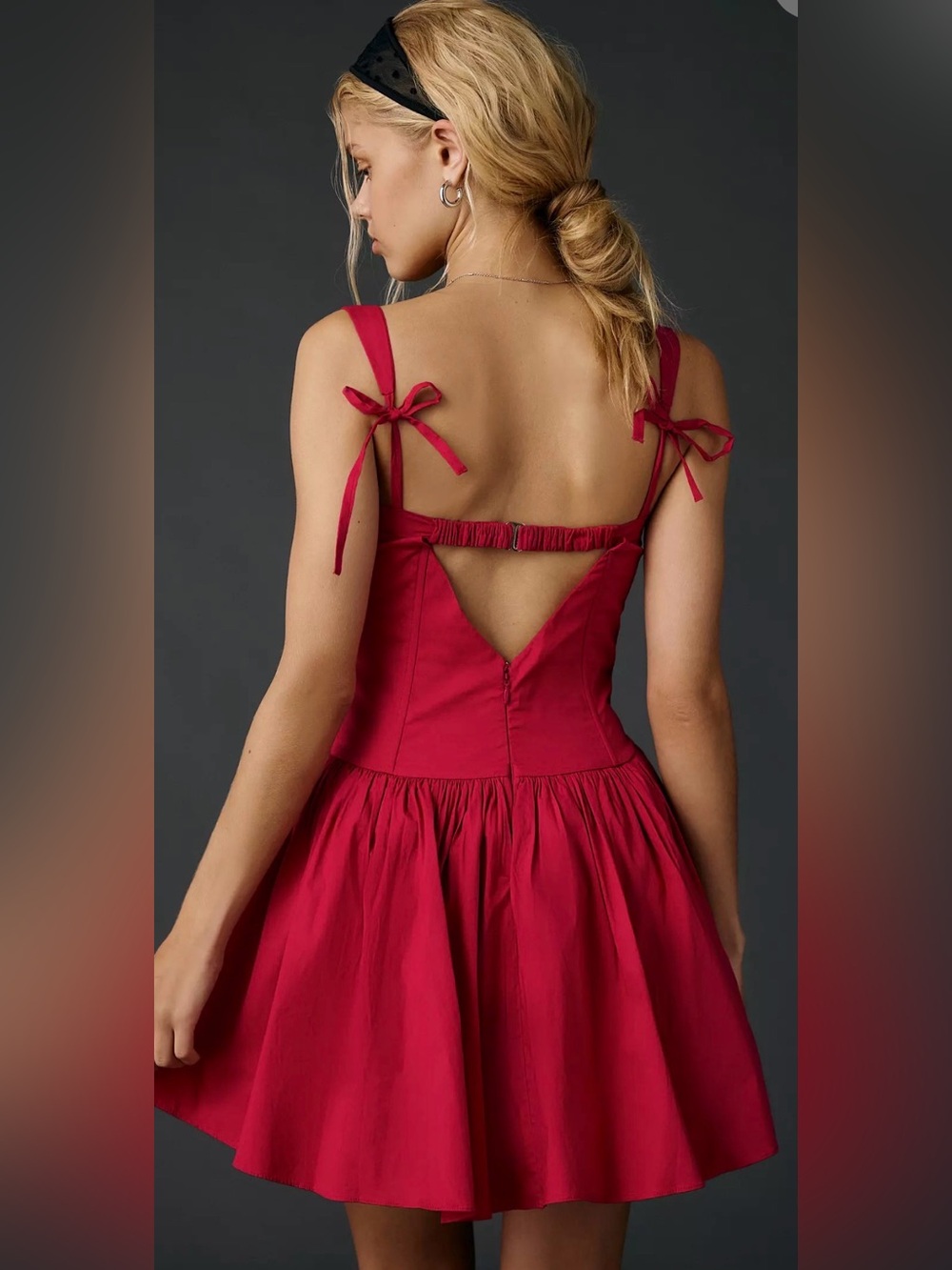For Love & Lemons Helena Poplin Bustier Mini Dress in Red Sz Large - Picture 2 of 14